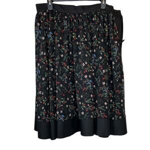 UNIQUE VINTAGE Swing Midi Skirt in Black and Floral Print Women's Size 14
